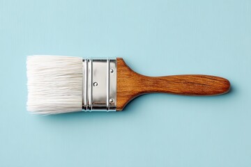 Paint brush on light blue background indoors