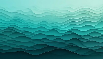 Obraz premium Abstract teal waves cascade in a gradient, creating a serene and calming visual rhythm in nature.