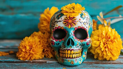 Sugar Skull Decorated with Flowers