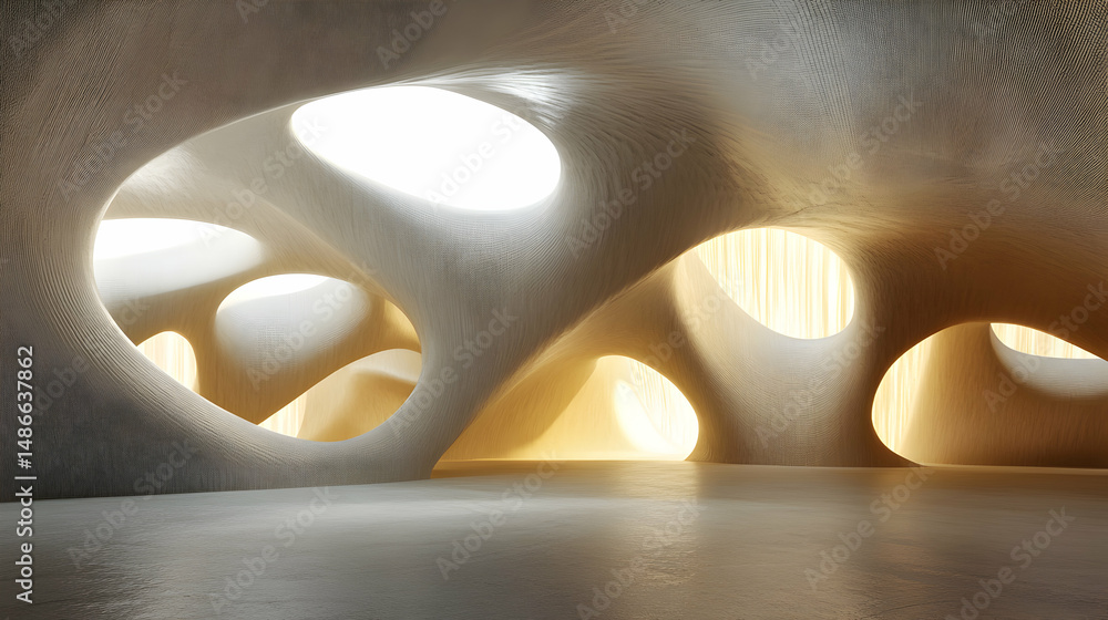 Poster abstract architectural form with organic openings and ambient luminous glow