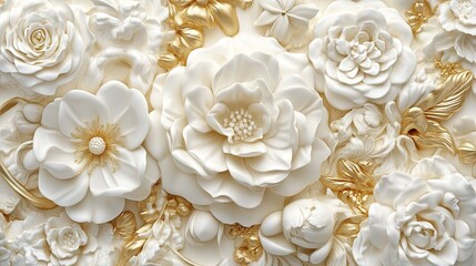 Ornate floral design with white blossoms and gold accents.