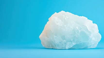 Bold Aquamarine Crystal with Sharp Facets Resting on a Bright Blue Background