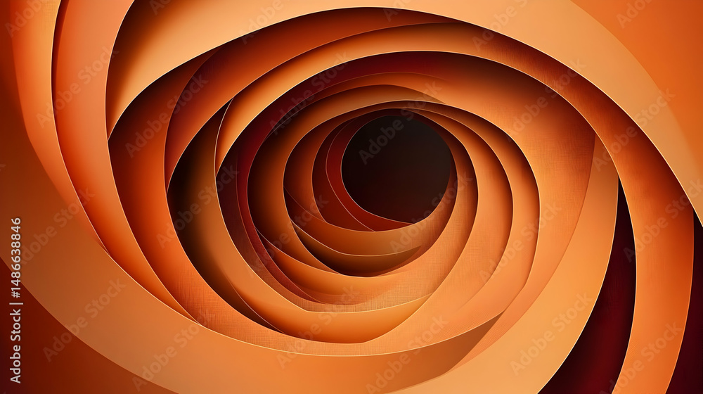 Poster abstract orange concentric shapes creating a swirling vortex design