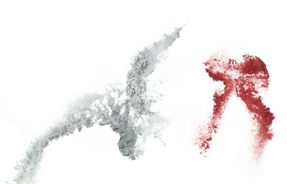 Silver red metallic glitter sparkle explosion in air. Silver red Glitter sand spark blink celebrate Chinese new year, fly throw silver glitters particle. White background isolated, selective focus