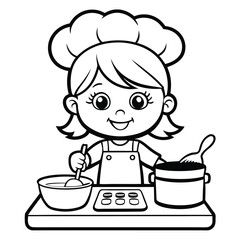 Adorable Girl Chef Coloring Page: Free Printable Baking Illustration Coloring Page