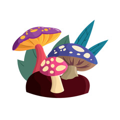 Colorful fantasy mushrooms set. Vector