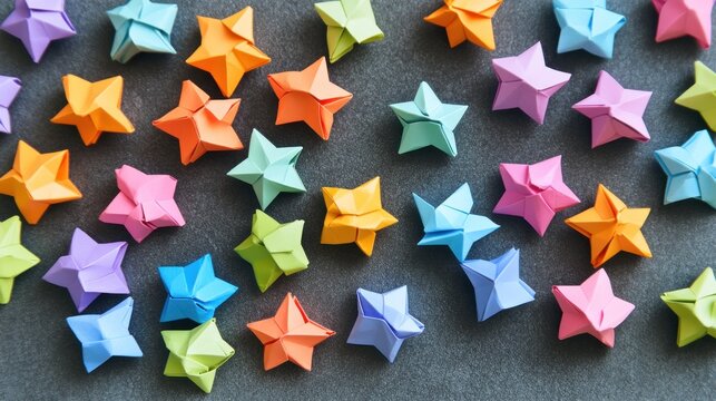 Colorful origami stars pastel paper craft 3 d folded stars geometric design