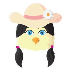 Cute bird girl in sun hat. Vector