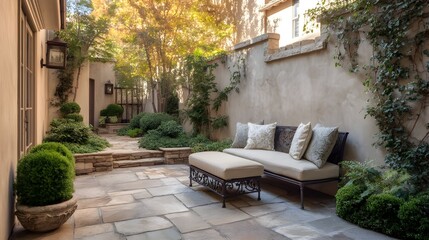 Obraz premium Design a Cozy Patio with Stucco Walls and Flagstone Flooring for Timeless Outdoor Entertaining Spaces