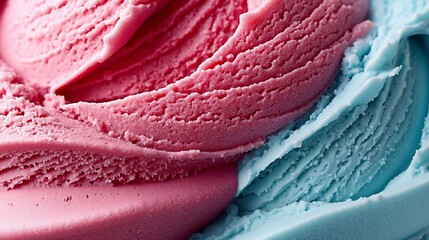A close up of a pink and blue ice cream