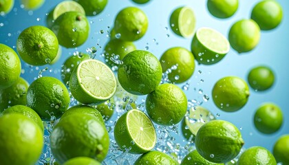 lemons falling with drops and splash of water