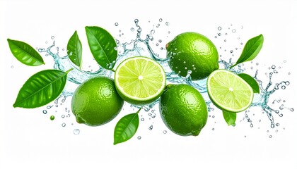 lemons falling with drops and splash of water