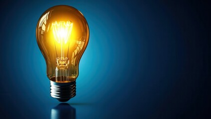 Glowing light bulb on dark blue background