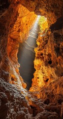 Cave interior, sunbeam