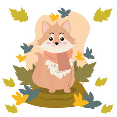 Cute Autumn Squirrel with Scarf. Vector