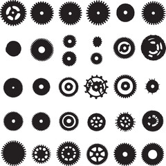 Black Gear Silhouettes: Mechanical Parts, Steampunk Design Elements