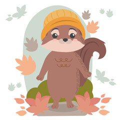Otter in Yellow Beanie Hat. Vector