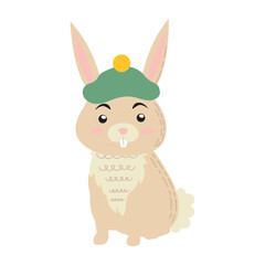 Bunny with Green Beret Hat. Vector