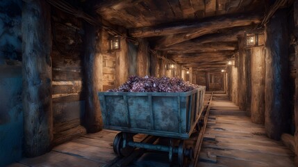 Explore Subterranean Mine Cart Brimming with Glittering Ore Gems Illuminating Underground Adventure Photography Journeys Experiences