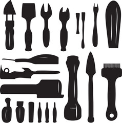 Black Silhouettes of Kitchen Utensils: Vector Illustration Collection