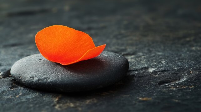 Orange petal on gray stone serenity and wellness concept