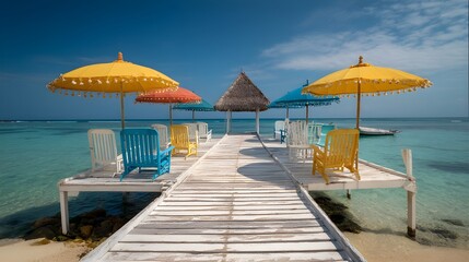 Relaxing beach jetty setup with comfortable chairs umbrellas coastal decor tips for ultimate seaside serenity