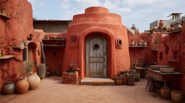 Earthy terracotta red pottery making cabin studio design celebrates artisanal craftsmanship rustic workshop aesthetic inspiration