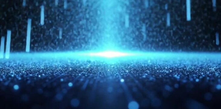 Digital animation of frequency rain. Downward movement of the particle flow. 4K. Abstract digital technology background, animated cyber or technology background.