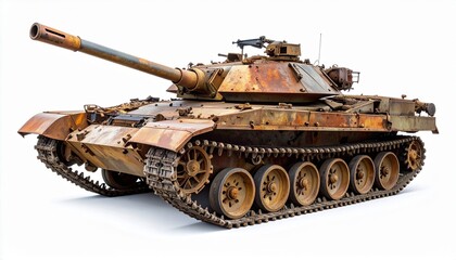 Destroyed Rusty Military Tank Chassis – Isolated on White for Dystopian Mockups