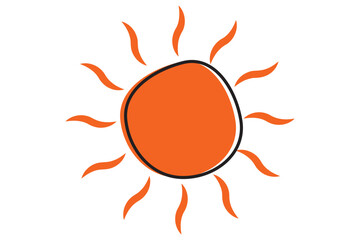 Hand drawn sun with rays icon.  Sun symbol vector. Summer design. White background