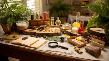 Science corner with simple experiment tools motivates hands on learning fostering curiosity and scientific exploration