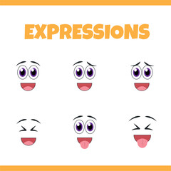Set of cartoon face expressions. Vector