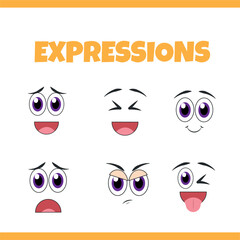 Set of cartoon face expressions. Vector