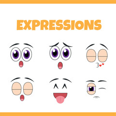 Set of cartoon face expressions. Vector