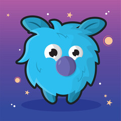Blue fuzzy alien character. Vector