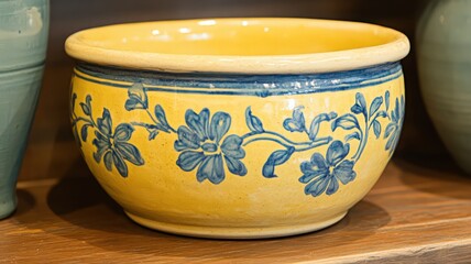 Classic Italian Ceramic Bowl with Vibrant Floral Pattern and Bright Yellow Design