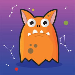 Orange monster with big teeth. Vector