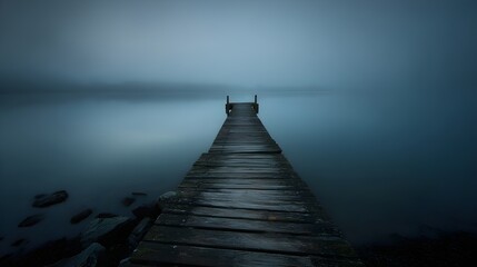 Obraz premium Experience a Serene Foggy Morning at the Jetty Immersed in Soft Radiant Light for Peace