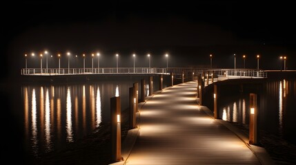Jetty lights at night create mesmerizing waterfront ambiance welcoming unforgettable starlit coastal stroll adventures photography