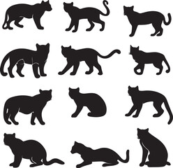 Black Cat Silhouettes: Vector Illustrations, Various Poses, Animals