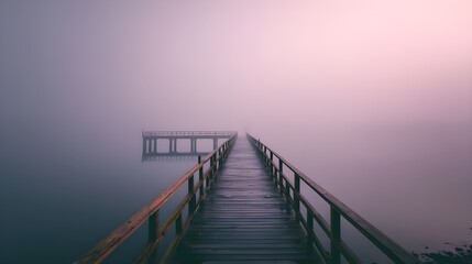 Obraz premium Jetty surrounded by foggy morning light creates mysterious atmosphere perfect for atmospheric landscape photography