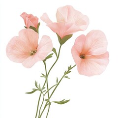 Clip Art of a Sweet Pea Flower in Soft Pink Tones with Delicate Petals and Lush Green Stems
