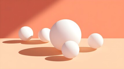 Explore Minimalist White Spheres Casting Perfect Circular Shadows Across Smooth Surface for Modern Art Statement