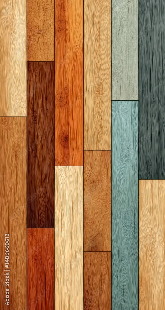 Poster A seamless texture of various wood planks in diverse colors and grain patterns, ideal for interior design projects or crafting backgrounds. : Generative AI