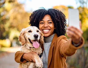 A woman takes a selfie with a dog.