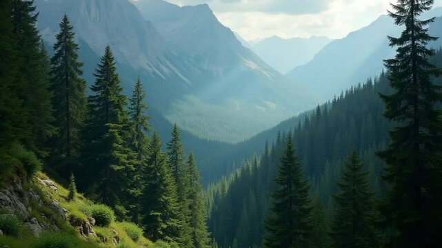 Beautiful remote evergreen forest in mountain