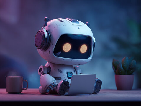 <a href="https://www.stockphoto.com/cute-robot-virtual-assistant" target="_blank">"Cute Robot with Headphones: Futuristic Home Setting with Artificial Intelligence"</a>

