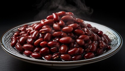 boiled azuki beans placed on a black background