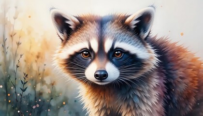 Portrait of a Raccoon in a Watercolor-like Setting