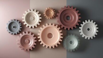 Mechanical Gears in Pastel Colors A Collection of Interlocking Cogs for Design and Engineering